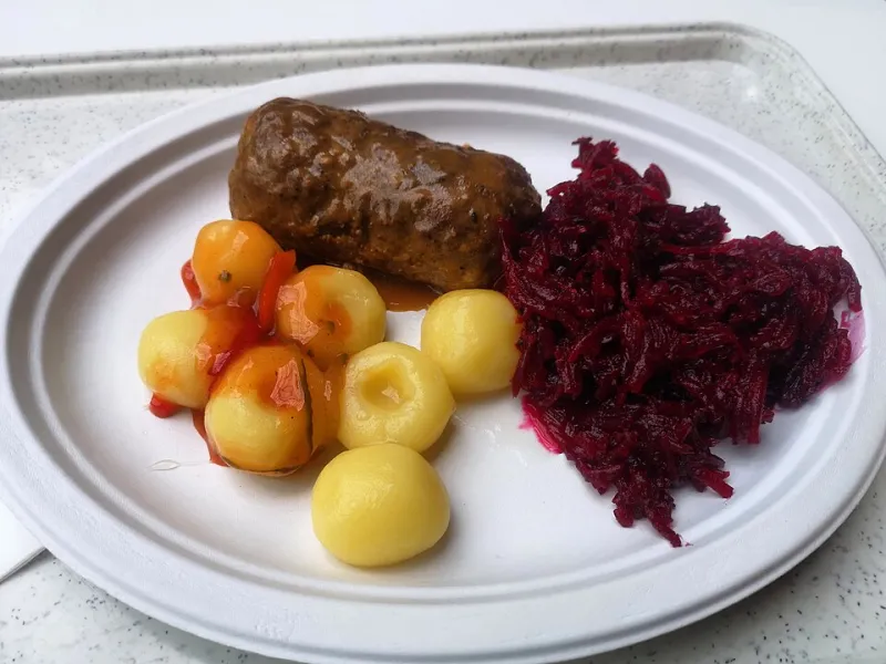 Traditional Silesian rolada (beef roulade) with sides