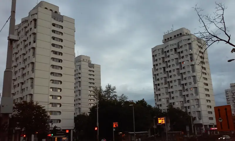 Wroclaw Manhattan towers, 1970s residential high-rise skyline at Plac Grunwaldzki